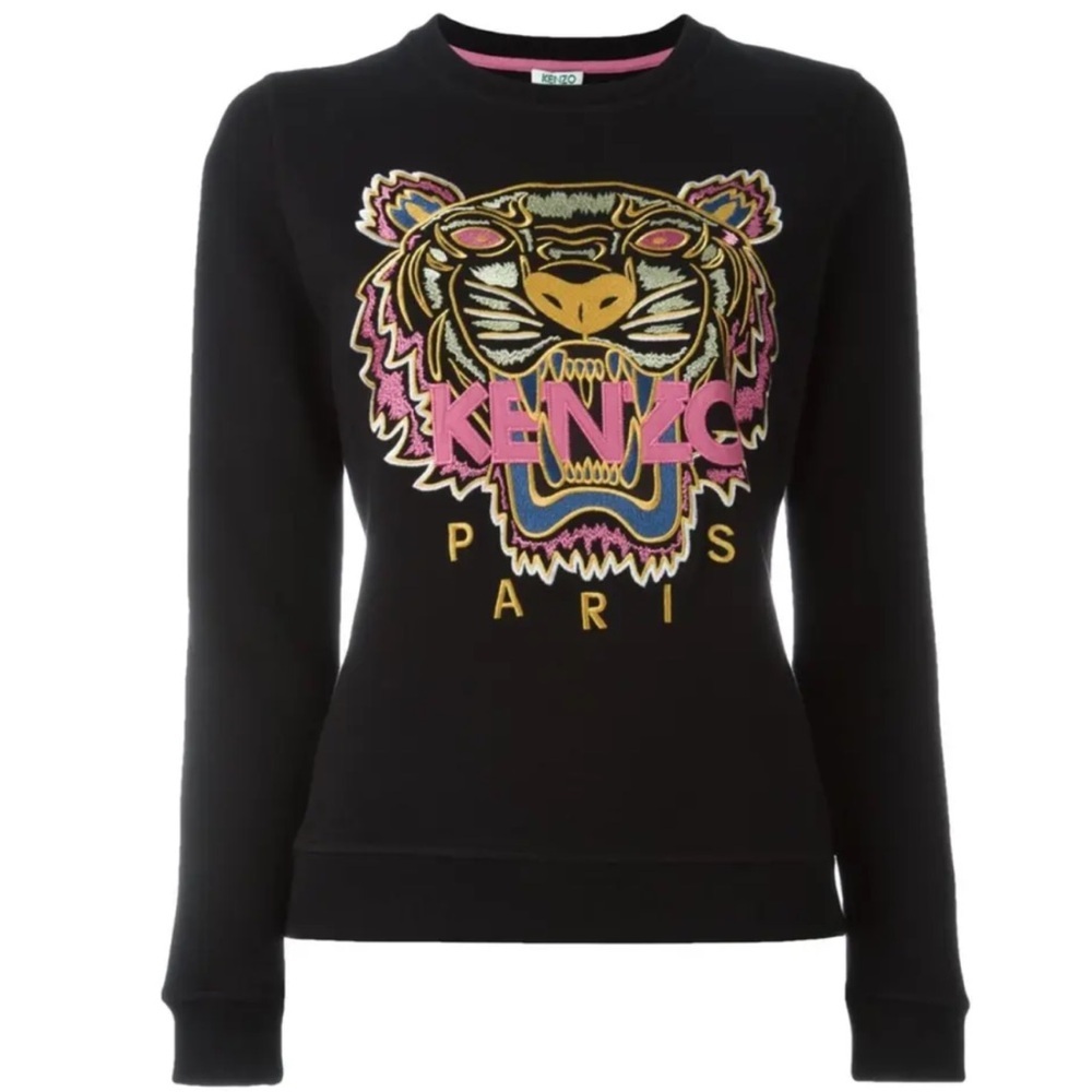 Kenzo Black Sweatshirt with Multicolor Tiger Embroidery
